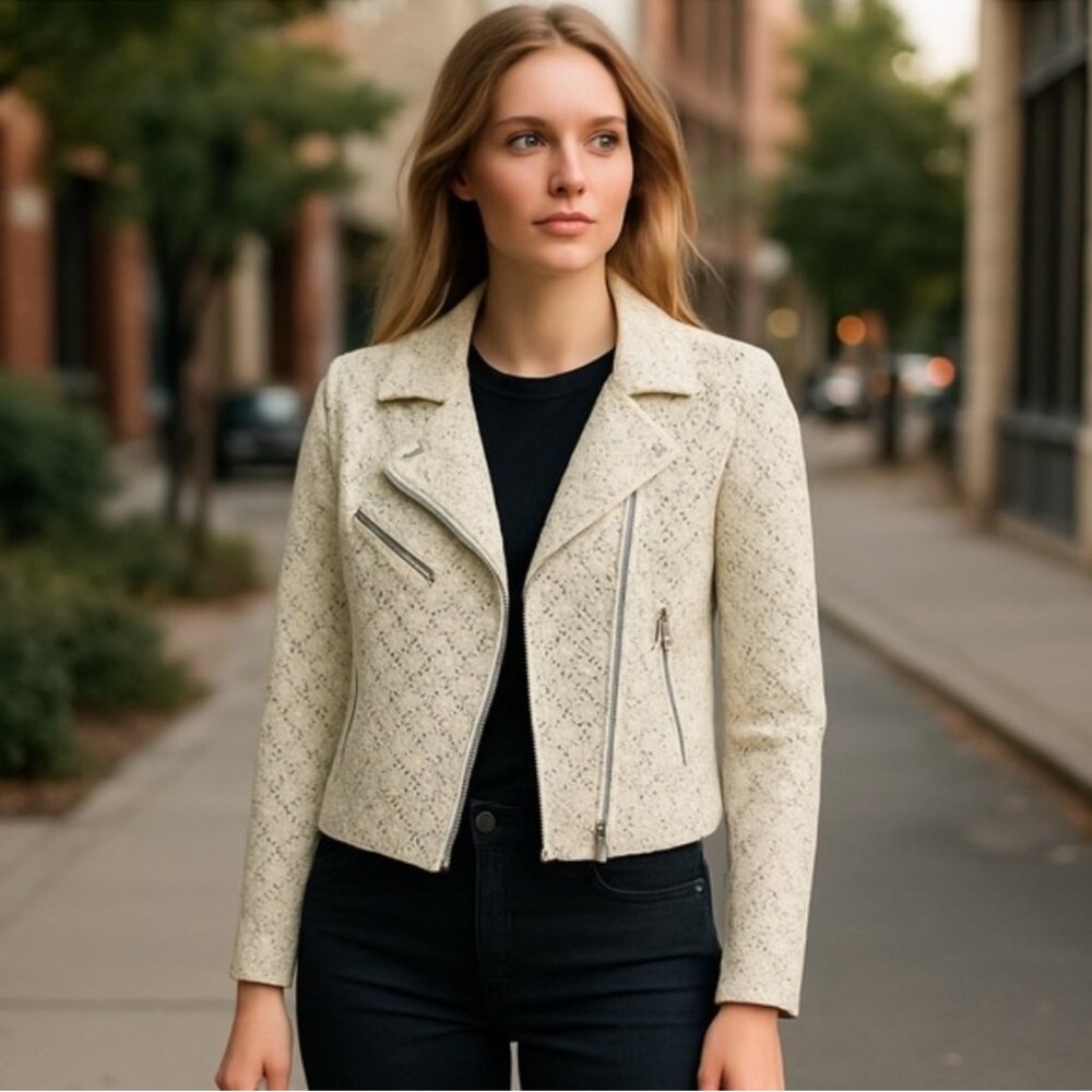NWT Anthropologie Dolan Rossi Eyelet Moto Jacket Sz Large